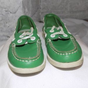 Janie & Jack Child Leather Boat Shoes, Green - 11